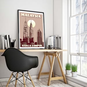 Image of Vintage poster Malaysia - Kuala Lumpur - Petronas Towers Pink - Fine Art Print
