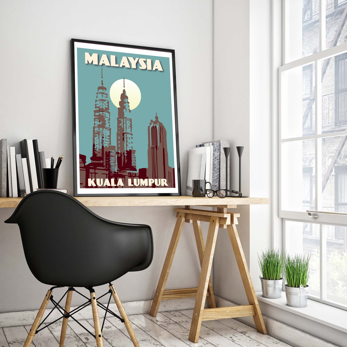 Vintage poster Malaysia - Kuala Lumpur - Petronas Towers - Coral - Fine Art  Print