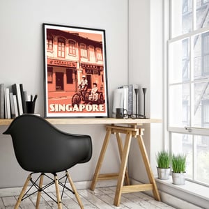 Image of Vintage Poster Singapore - Telok Ayer Trishaw ride - Fine Art Print