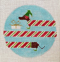 Round Christmas Dachshund Dog Ornament Needlepoint Canvas -  Hand painted 13 count