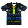 BOSSFITTED Black Neon Green and Blue Men's Compression T-Shirt