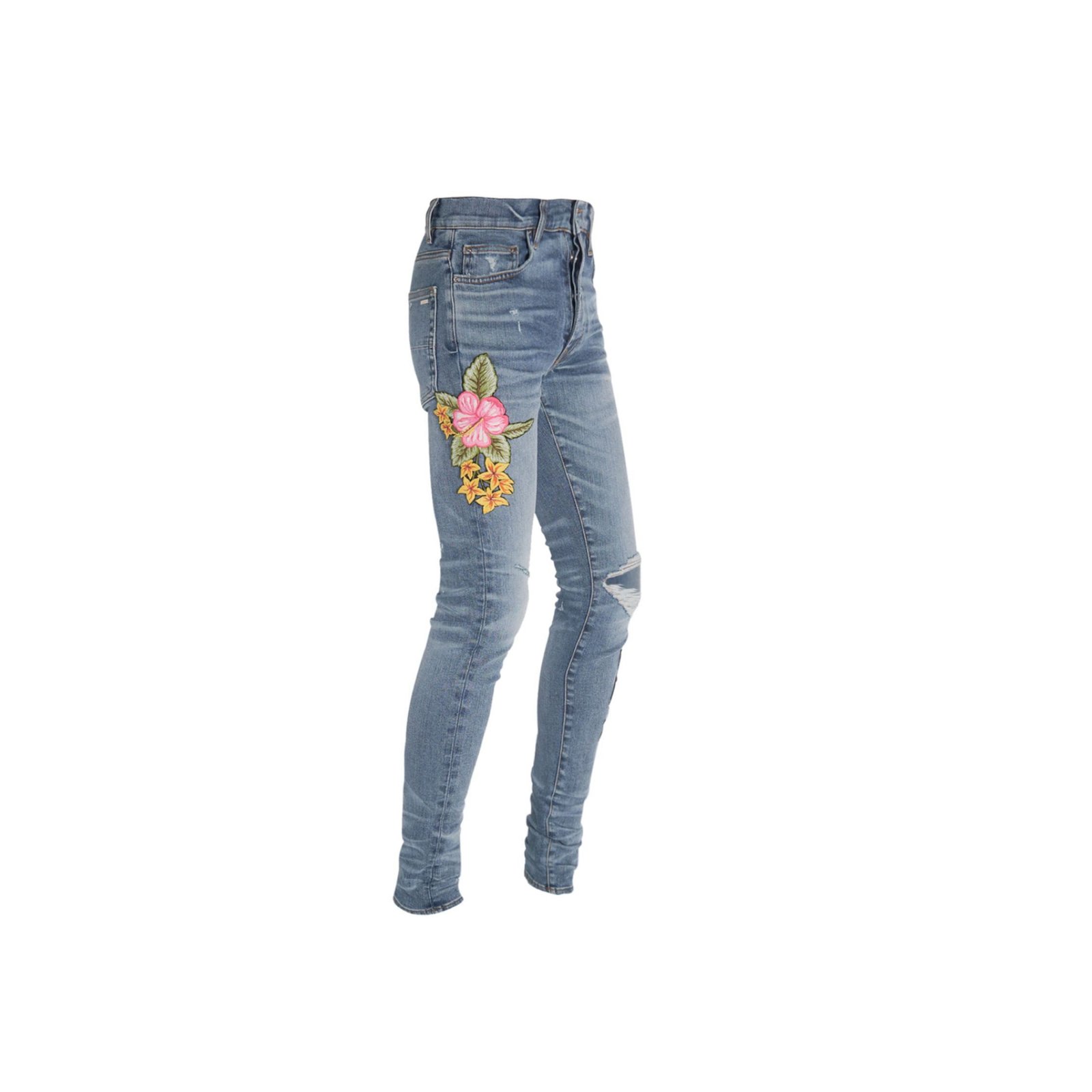 amiri 15cm patchwork cotton denim jeans
