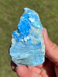 Image 5 of Cyanotrichite On Green Fluorite Matrix Specimen | Guizhou China #2924