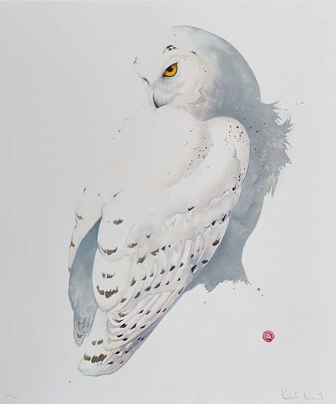 Image of KARL MARTENS - 'SNOWY OWL' LITHOGRAPH - SIGNED & STAMPED