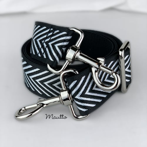 Image of Black & White Chevron Strap - 1.5" Wide Nylon - Adjustable Length - Dog Leash Style #19 Hooks