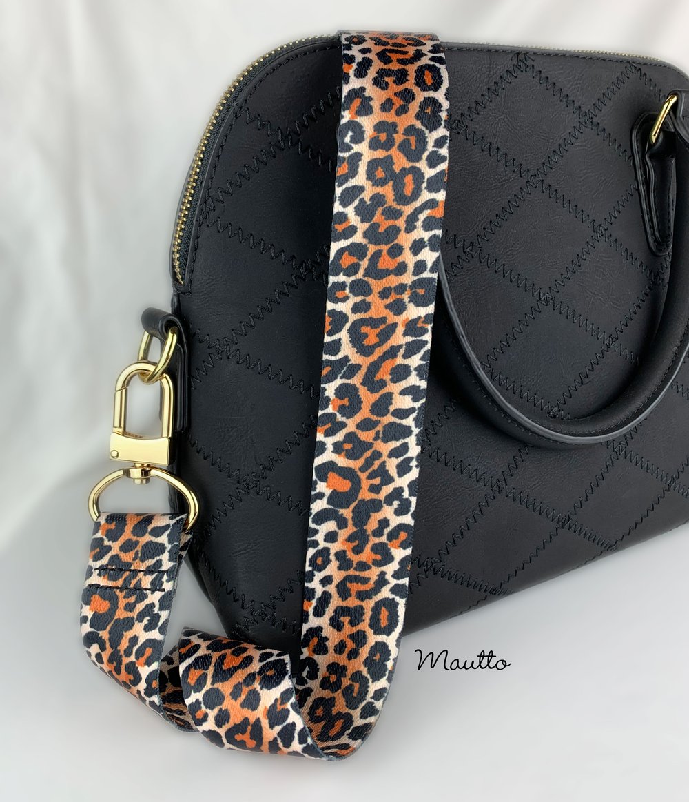 Image of Light Leopard Pattern Strap - 1.5" Wide Nylon - Adjustable Length - U Shape Style #16XLG Hooks