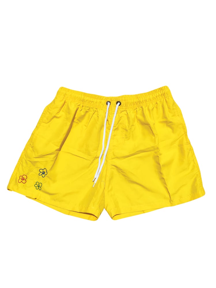 Image of Embroidered Logo Swim Shorts (Yellow)