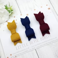 Image 1 of SET OF 3 Bows Mustard/Navy/Burgundy - Choice of Headbands or Clips