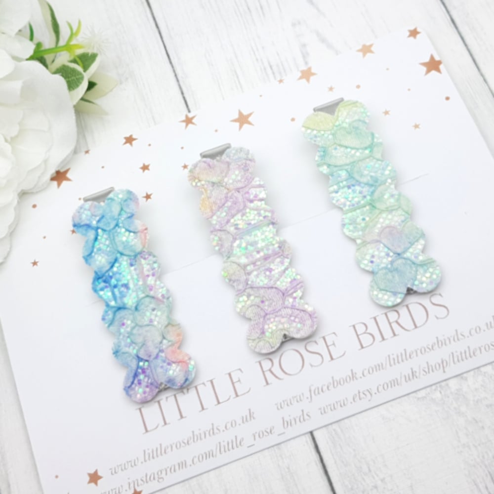 Image of Set of 3 Mermaid / Lace Glitter Hair Clips