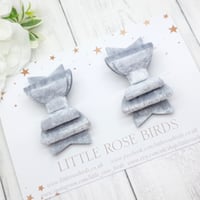 Image 1 of Silver Grey Velvet Pigtail Bows