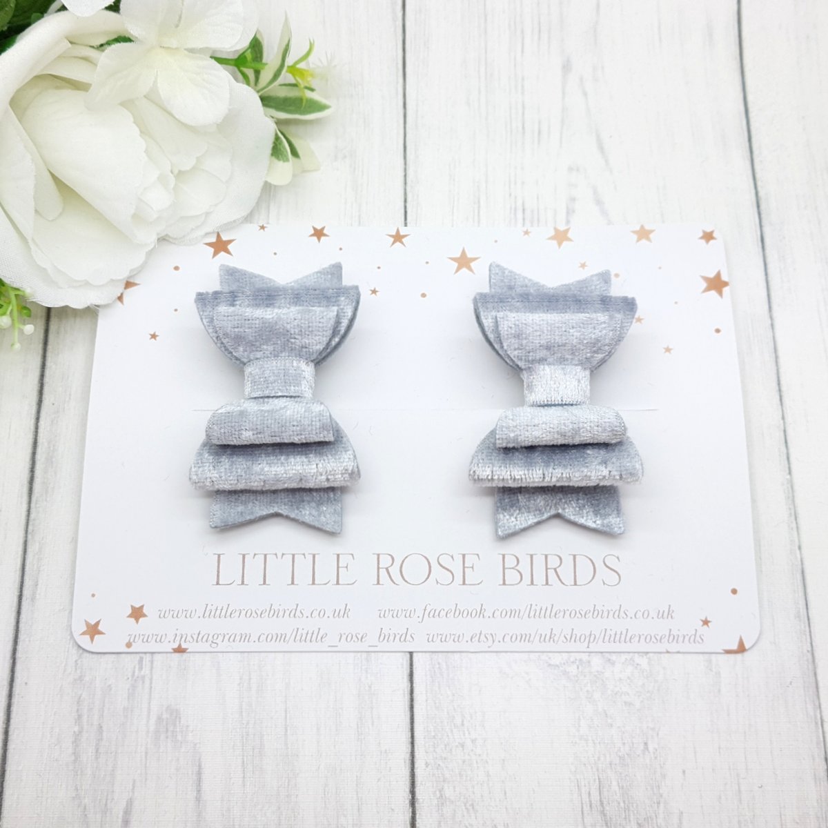 Image of Silver Grey Velvet Pigtail Bows