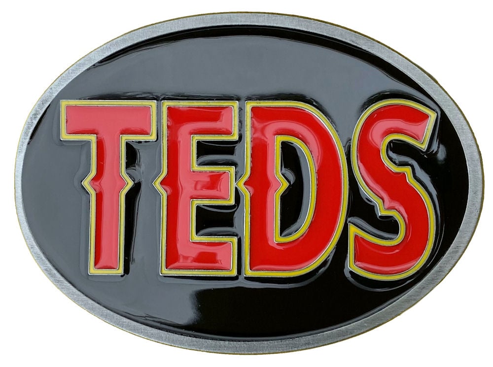 "TEDS" Belt Buckle  RED - DISCONTINUED NOW HALF PRICE!
