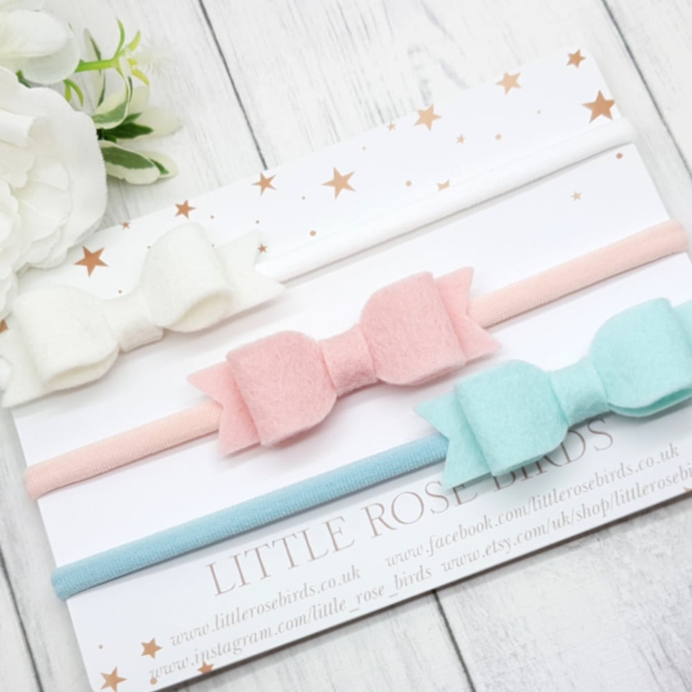 Image of Set of 3 White / Blush / Spearmint Bows - Choice of Headbands or Clips