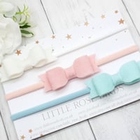 Image 1 of Set of 3 White / Blush / Spearmint Bows - Choice of Headbands or Clips