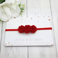 Image 2 of Small 3 Red Rose Bow - Choice of Headband or Clip