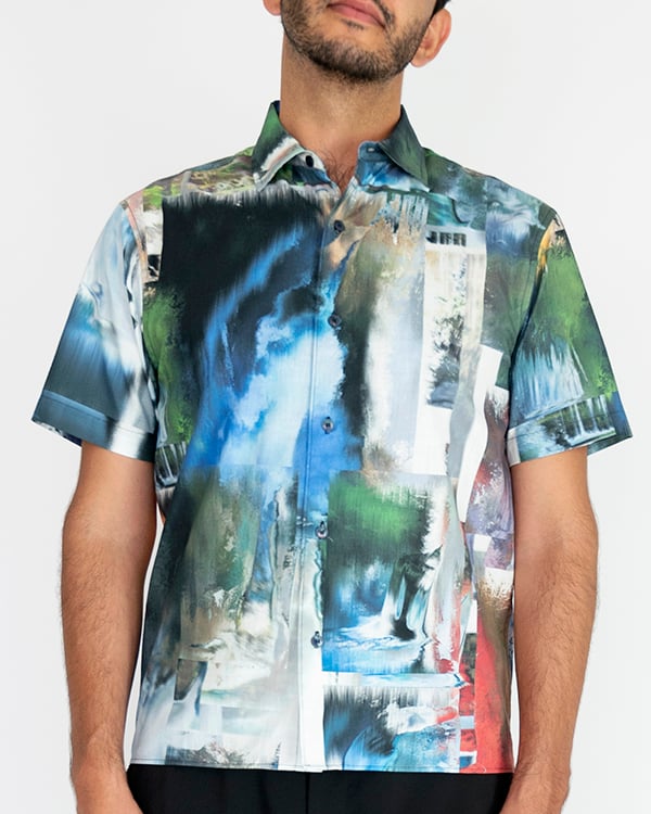 Image of Vincenzo Shirt in Green Multi <s>$130</s>