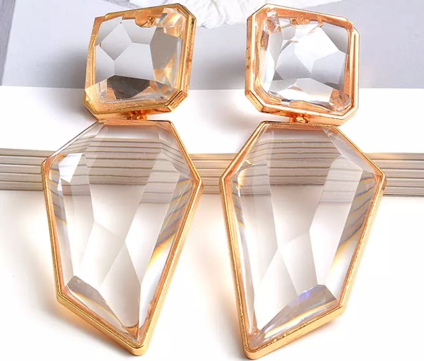 Image of Clear And Gold Resin Drop Earrings
