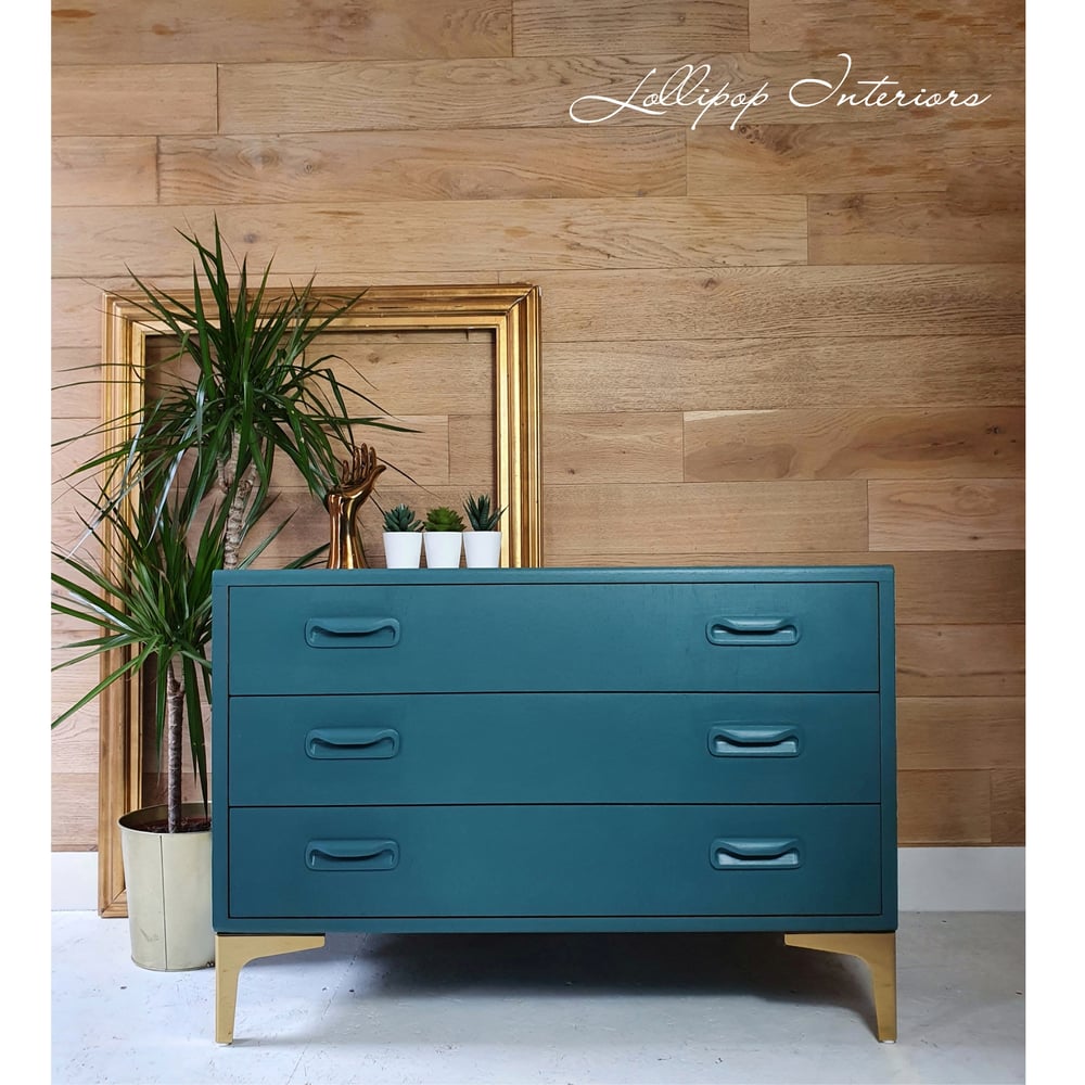 Image of G plan chest of drawers in green and gold