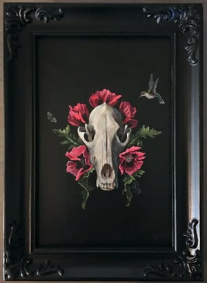 Image of Skull with Poppies - Framed Original Painting