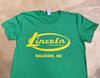 Women's Lincoln Oval logo front / state drawing back (yellow on green)