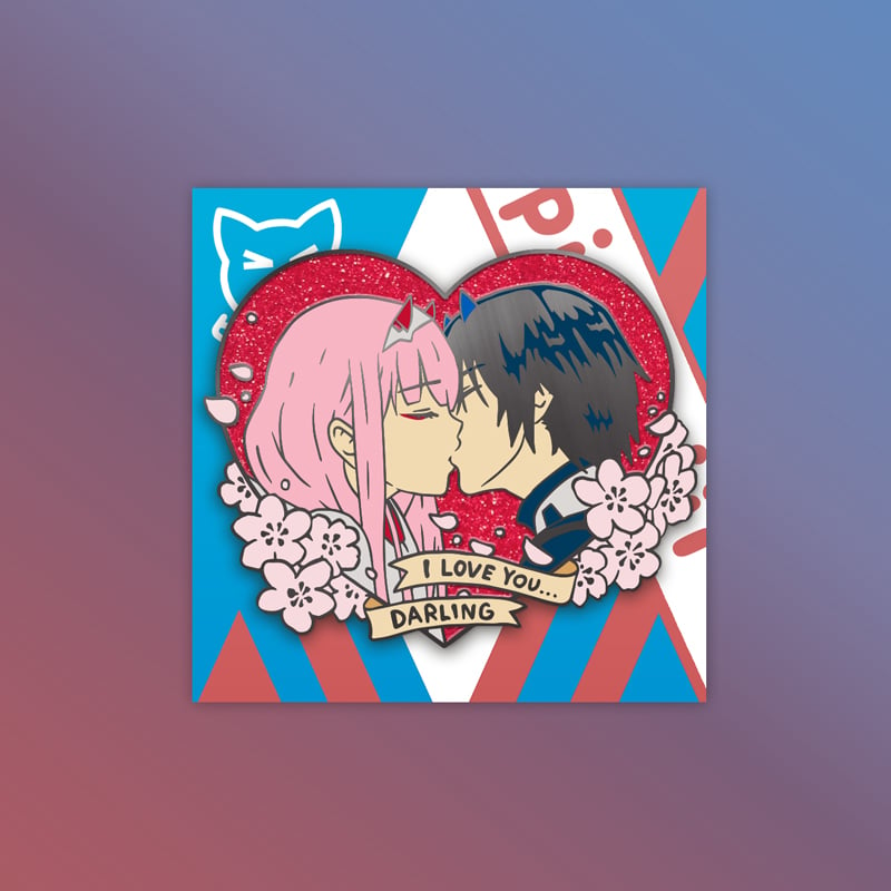 Image of Zero Two + Hiro Heart Pin