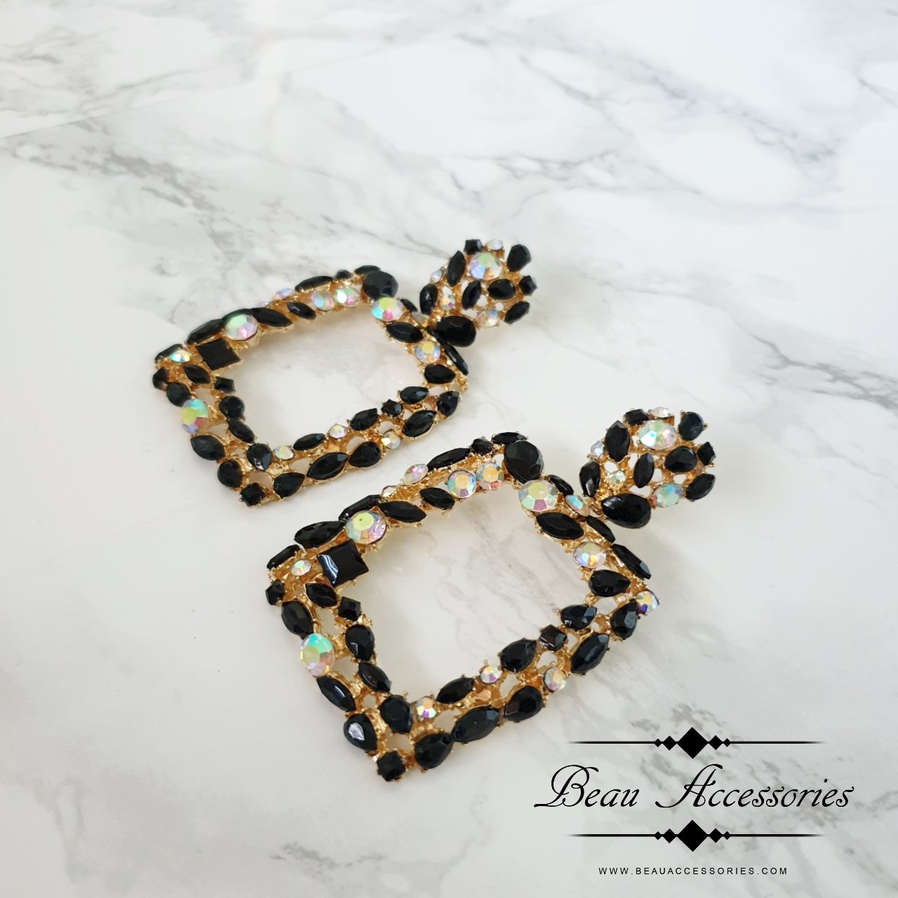 Image of Black Crystal Textured Earrings