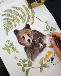 Image 2 of Bear and cub Watercolor Illustration, ORIGINAL PAINTING