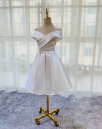 Image 1 of Beautiful White Satin Short Prom Dress, White Graduation Dress