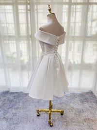 Image 2 of Beautiful White Satin Short Prom Dress, White Graduation Dress