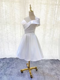 Image 3 of Beautiful White Satin Short Prom Dress, White Graduation Dress
