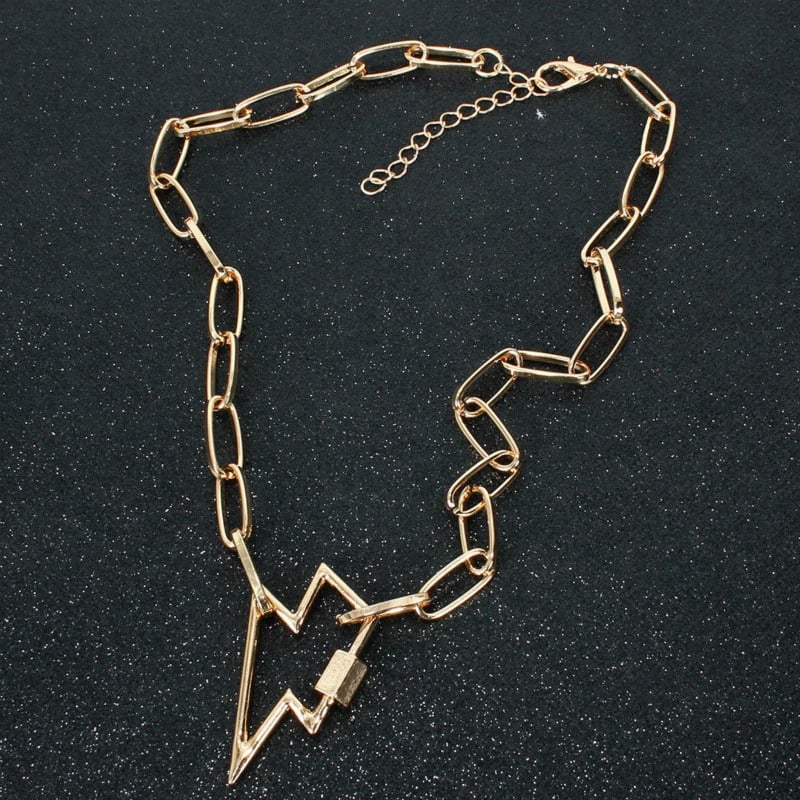 Fashionable Chunky Gold Lightning Bolt Necklace