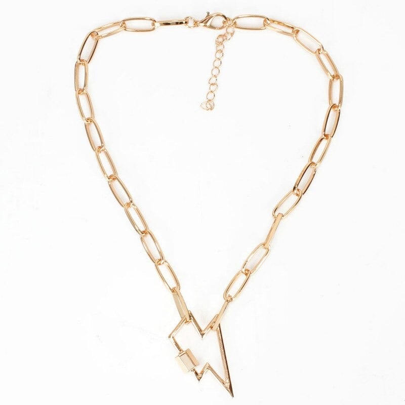 Fashionable Chunky Gold Lightning Bolt Necklace
