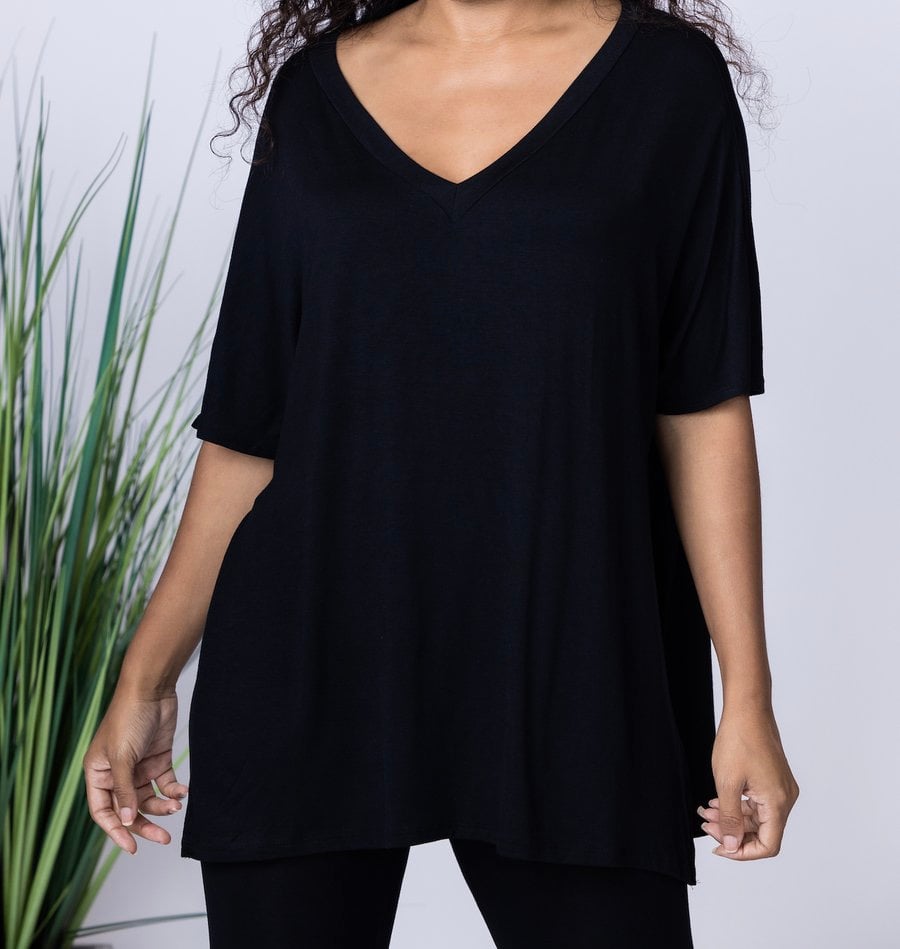 Black V Neck Casual Set