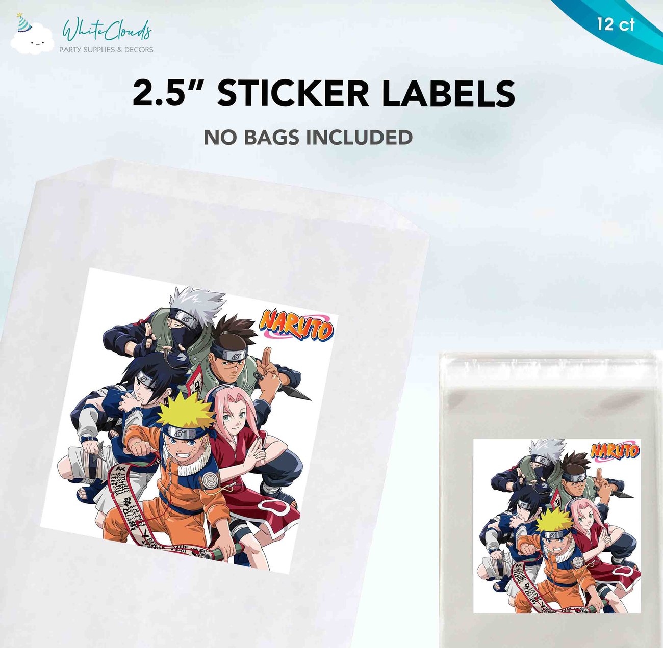 Naruto Shippuden Sticker Labels for Party Favors and Treat Bags | White ...