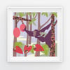 Orang Utan + Durian - Jungle Animals Prints - Nursery Print - Children Room - New born gift - Purple