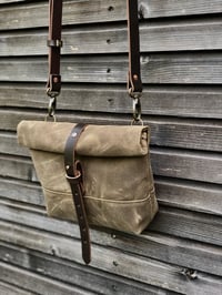 Image 2 of Waxed canvas satchel with back pocket