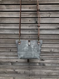 Image 4 of Waxed canvas day bag in grey with back pocket