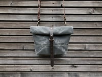 Image 2 of Waxed canvas day bag in grey with back pocket