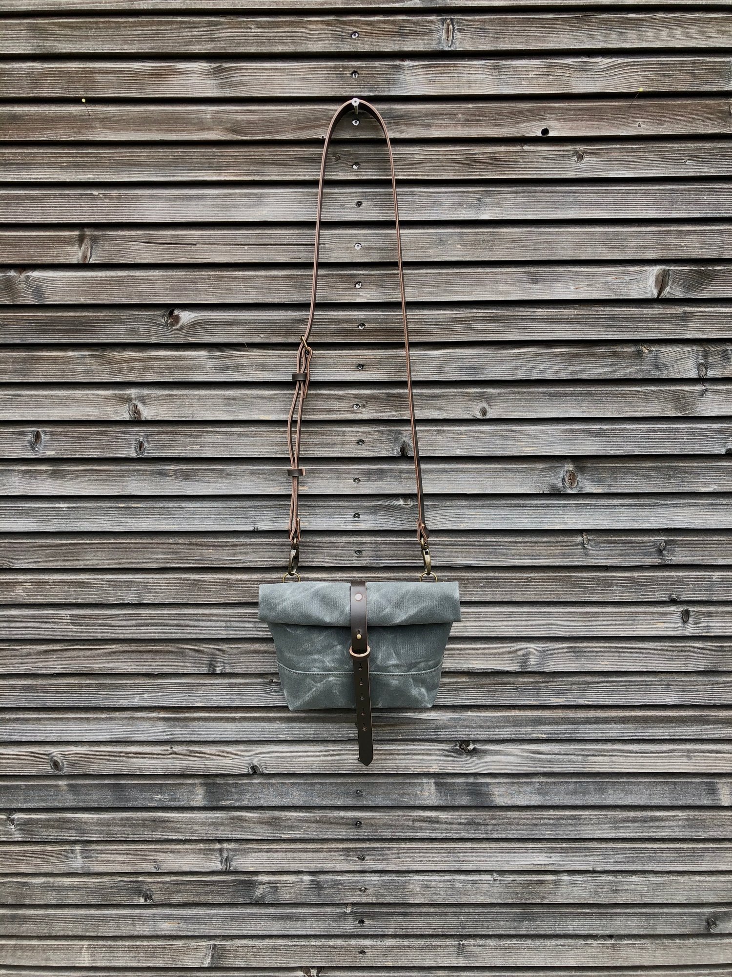 Image of Waxed canvas day bag in grey with back pocket