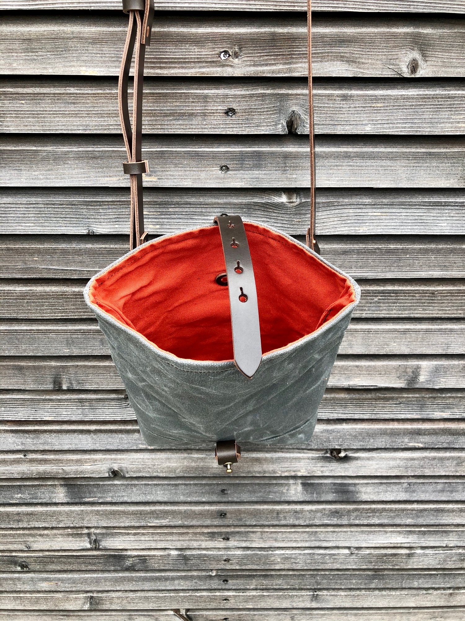 Image of Waxed canvas day bag in grey with back pocket