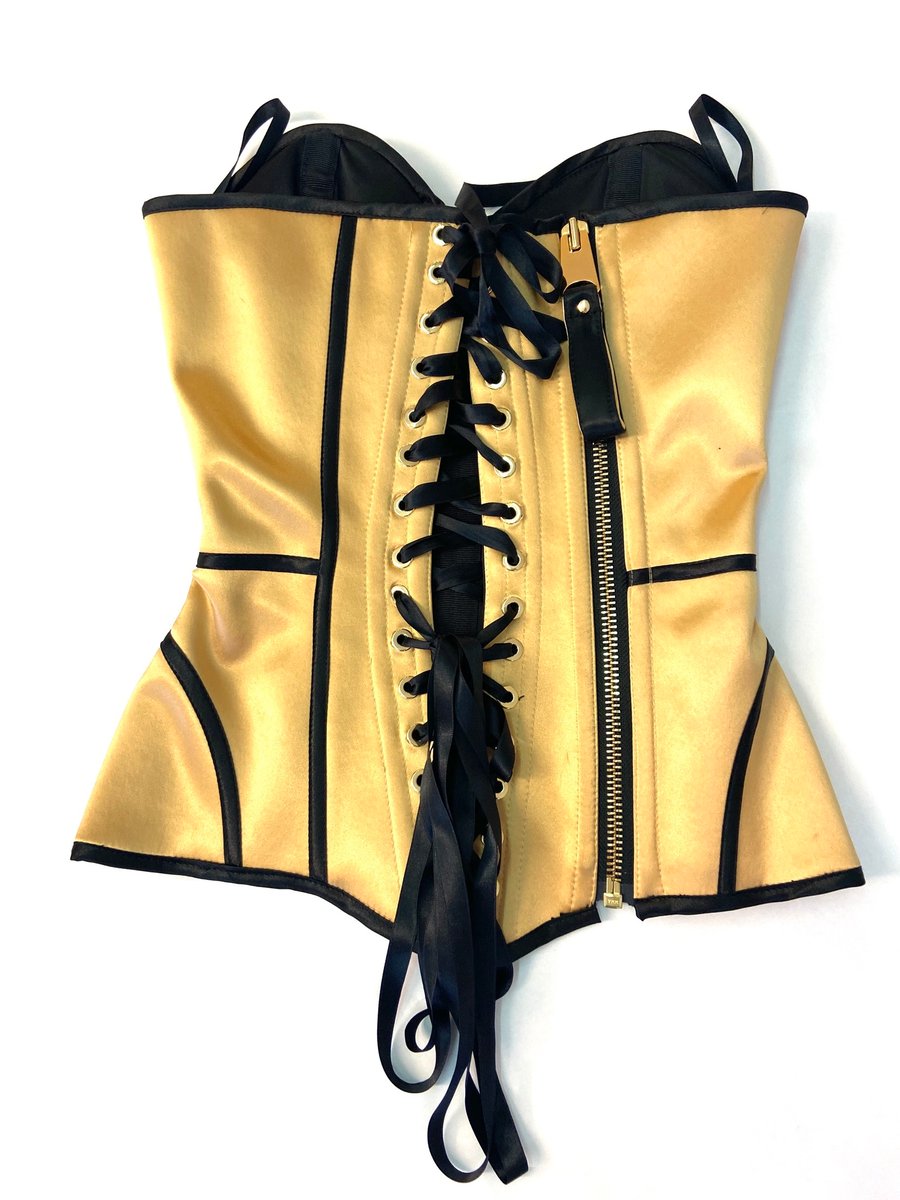 Image of OUTLET! CORSET RASO ALTO BRILLO BEIGE CON ENCAJE NEGRO CLAUDIA