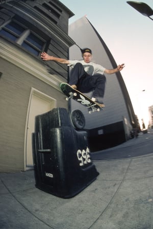 Mike Carroll, Ollie at Pine St bump,  1992 by Tobin Yelland
