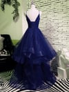 Beautiful Spaghetti Straps V-neck Princess Prom Dresses, Navy Blue Prom Dress