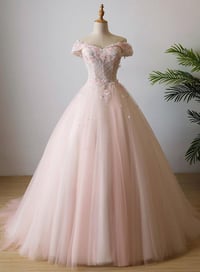 Image 1 of Cute Pink Tulle Flowers and Beaded Sweet 16 Dress, Pink Formal Dress