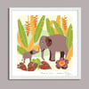 Elephant + Rafflesia - Jungle Animals Prints - Nursery Print - Children room - Vanilla