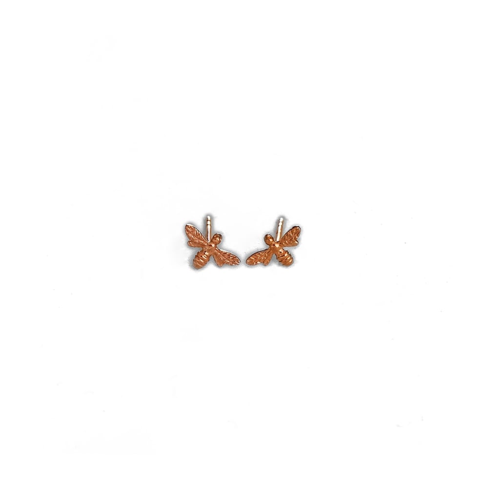 Image of Rose Gold Mini Bee Earrings 