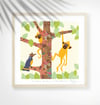 Silvered leaf monkeys + Rhinoceros hornbill - Jungle Animals Prints - Nursery Print - Vanilla