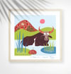Water Buffalo + egret - Jungle Animals Prints - Nursery Print - Children room - Blue #1