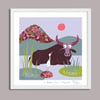 Water Buffalo + egret - Jungle Animals Prints - Nursery Print - Children room - Purple