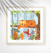 Malayan Tiger + Rajah Brooke's birdwing butterfly - Jungle Animals Prints - Nursery Print - Blue